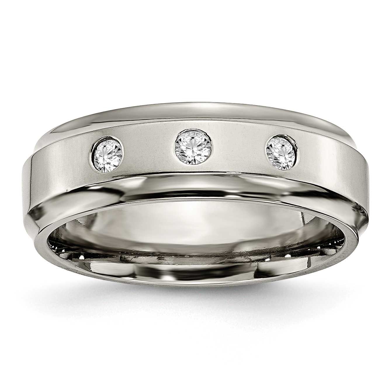 1/5 Carat Diamond Ridged Edge 7mm Band Titanium Polished, TB433A-10, 883957492902
