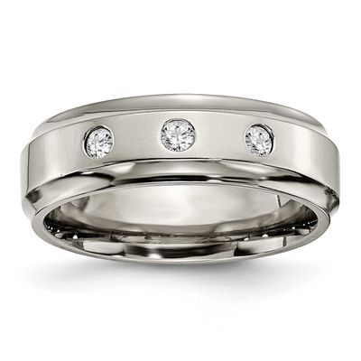 1/5 Carat Diamond Ridged Edge 7mm Band Titanium Polished, TB433A-10, 883957492902