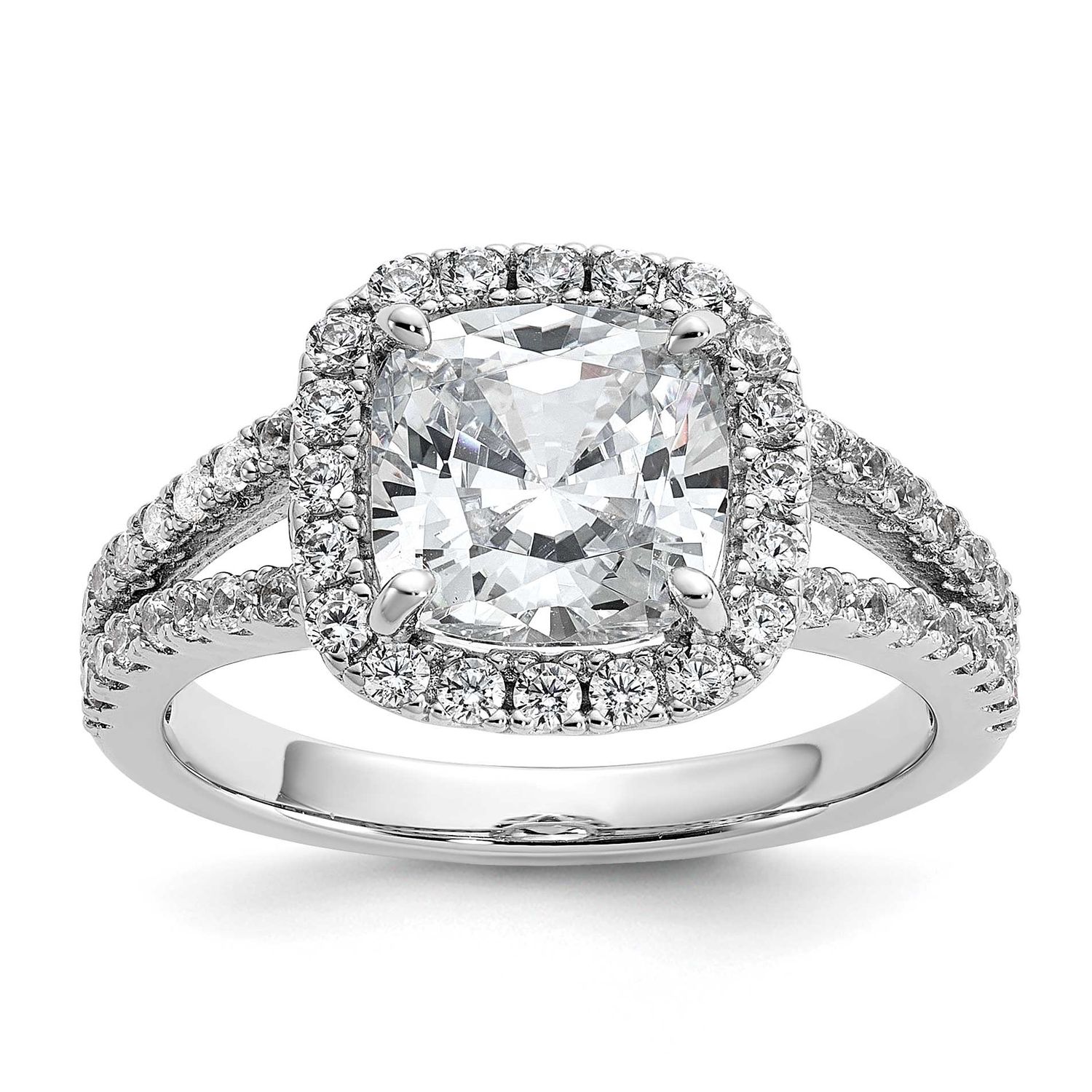 Cheryl M Polished Cushion-cut CZ Halo Ring Sterling Silver Rhodium-plated, QCM1731-8, 196904277850