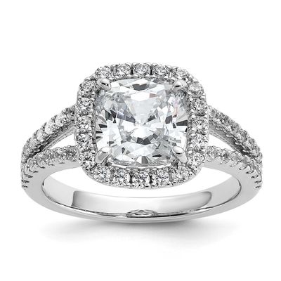 Cheryl M Polished Cushion-cut CZ Halo Ring Sterling Silver Rhodium-plated, QCM1731-8, 196904277850