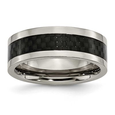 Black Carbon Fiber Inlay 8mm Band Titanium Polished, TB255-7, 886774392356