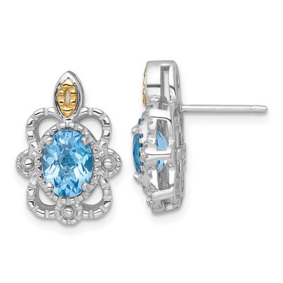 Shey Couture with 14k Accent Oval Light Swiss Blue Topaz Vintage Post Earrings Sterling Silver Rhod