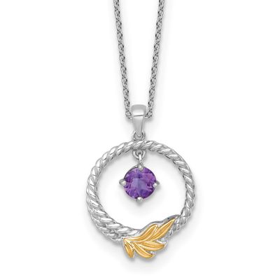 Shey Couture Twisted Circle with 14k Leaf Accent Round Amethyst Dangle 18 inch with 2 inch Extensio