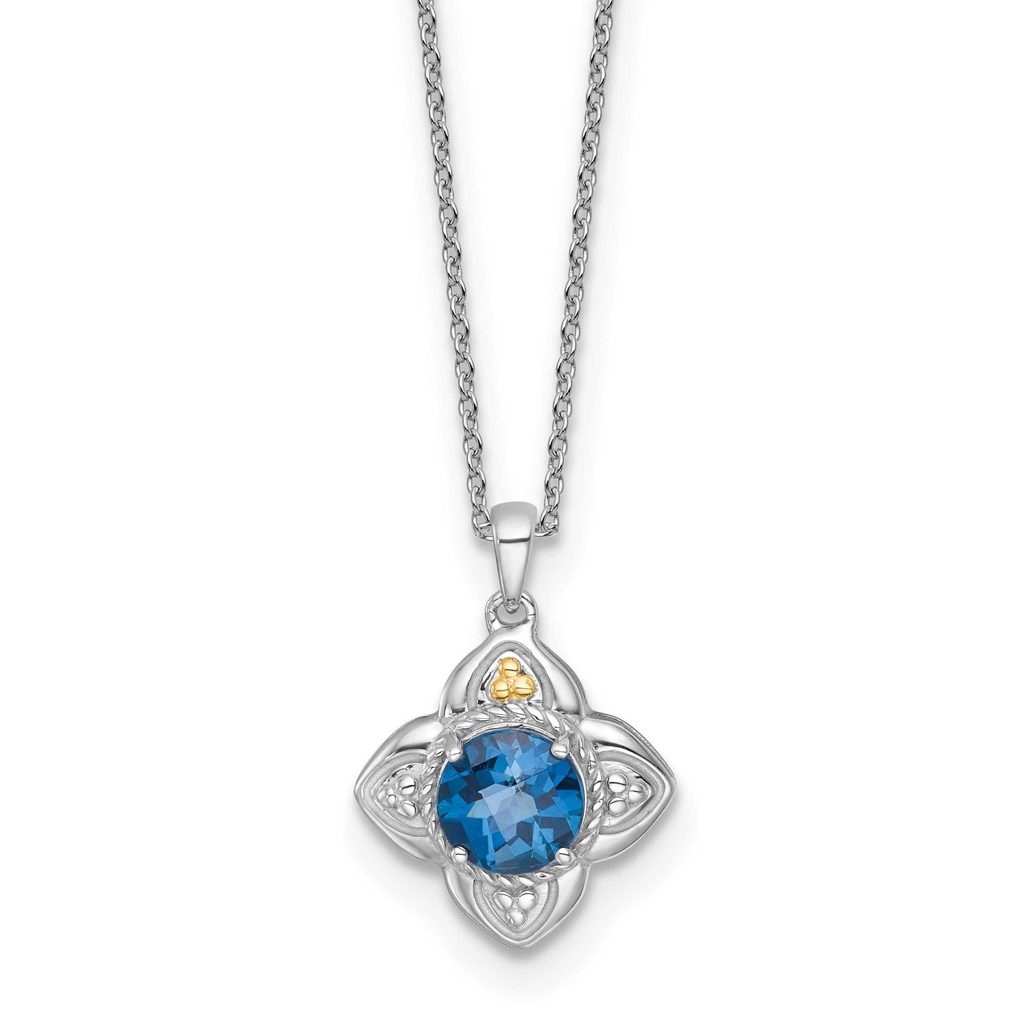 Shey Couture with 14k Accent Round London Blue Topaz Flower 18 inch with 2 inch Extension Necklace