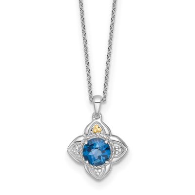 Shey Couture with 14k Accent Round London Blue Topaz Flower 18 inch with 2 inch Extension Necklace