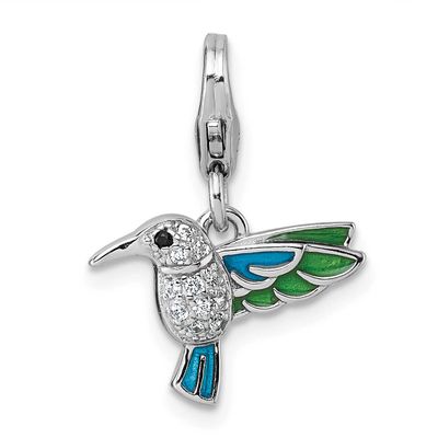 Amore La Vita RH-plated Enamel CZ/Spinel Hummingbird Charm Sterling Silver, QCC1308,