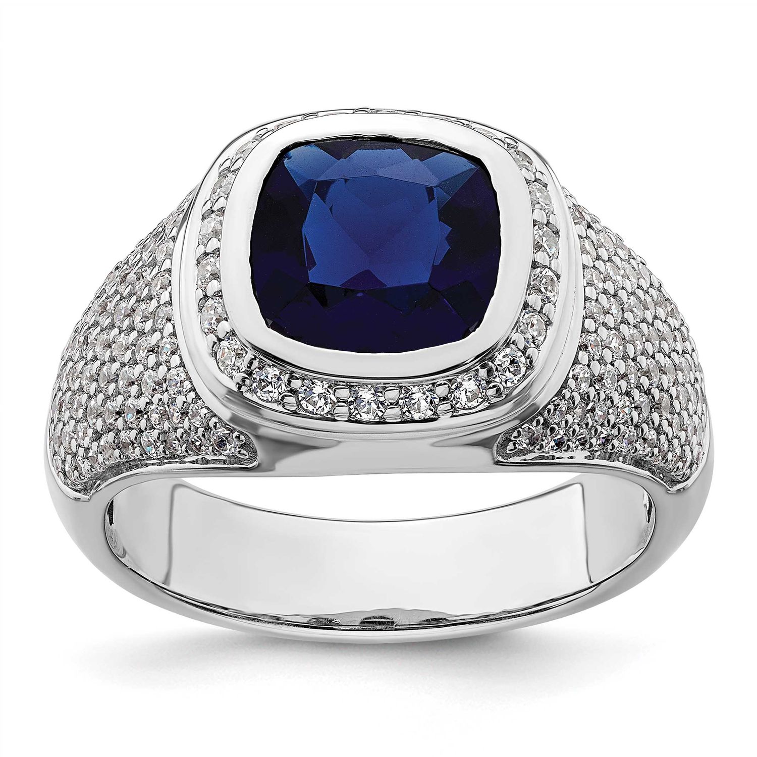 IBGoodman Men&#39;s Created Sapphire Complete Lab Grown VS/SI FG Ring 14k White Gold, B220066-4WCS/LG,