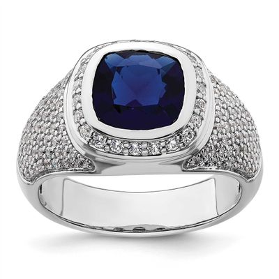 IBGoodman Men&#39;s Created Sapphire Complete Lab Grown VS/SI FG Ring 14k White Gold, B220066-4WCS/LG,