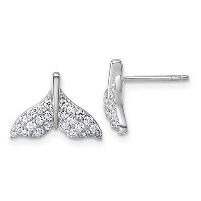 CZ Whale Tail Post Earrings Sterling Silver Rhodium-plated, QG7240E,