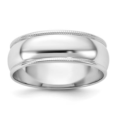 6.5mm Milgrain Half Round Band 14k White Gold, WM065-9,