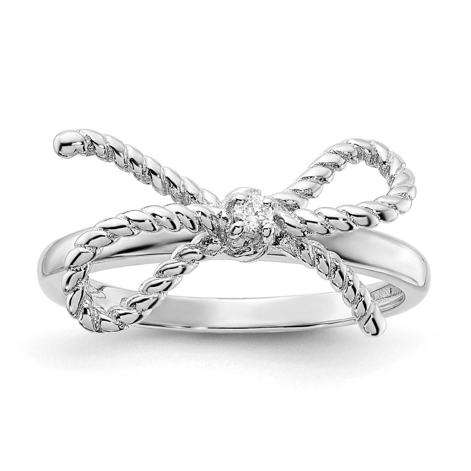 Cheryl M Polished and Twisted CZ Bow Ring Sterling Silver Rhodium-plated, QCM1924-6,