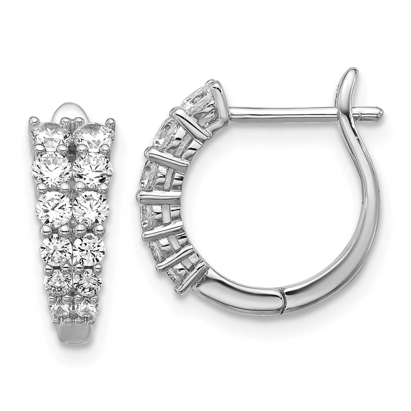 Cheryl M Polished Graduated CZ Hinged Round Hoop Earrings Sterling Silver Rhodium-plated, QCM1685,