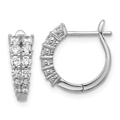 Cheryl M Polished Graduated CZ Hinged Round Hoop Earrings Sterling Silver Rhodium-plated, QCM1685,