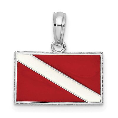 De-Ani Polished Enameled Dive Flag Pendant Sterling Silver Rhodium-plated, QC10727, 637218171644