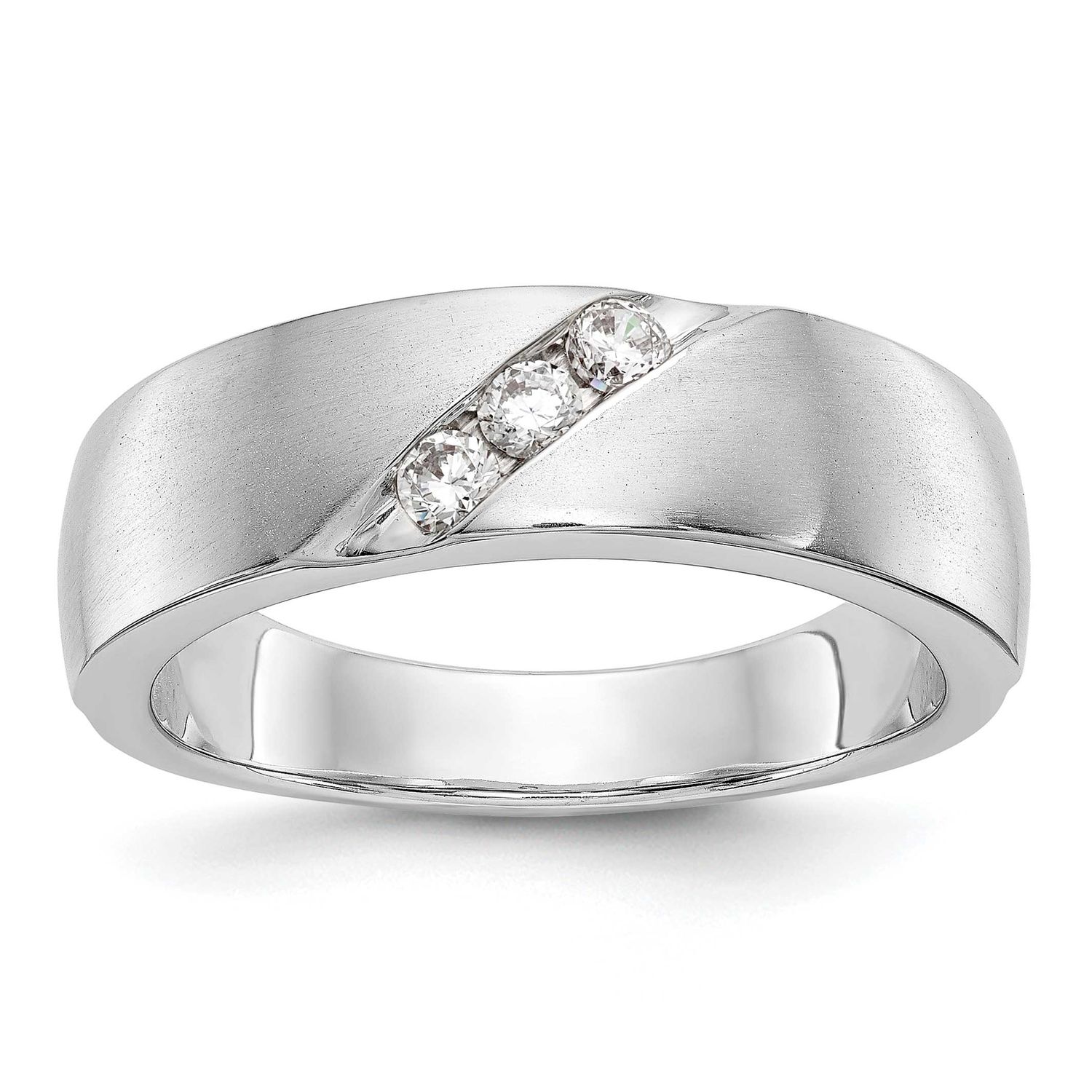 3-Stone 1/5 carat Diamond Complete Men&#39;s Band 14k White Gold, RM3500B-021-WAA, 196904148471