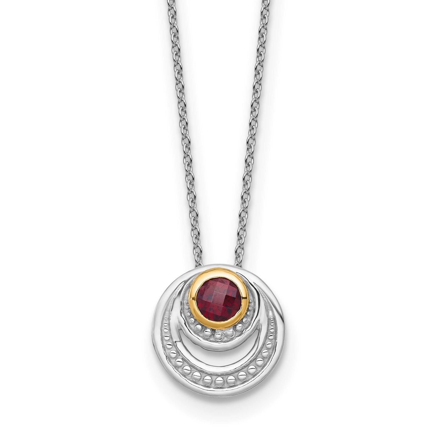 Shey Couture with 14k Accent Round Garnet Swirl Circle 18 inch with 2 inch Extension Necklace Sterl