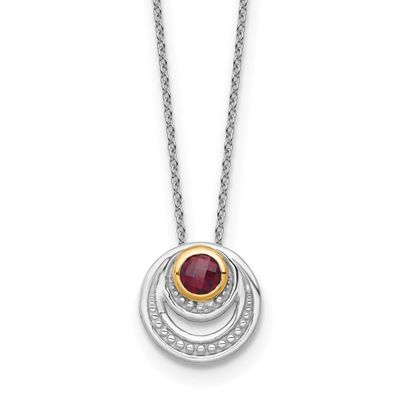Shey Couture with 14k Accent Round Garnet Swirl Circle 18 inch with 2 inch Extension Necklace Sterl