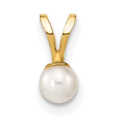 3-4mm White Round Freshwater Cultured Pearl Pendant 10k Gold, 10XF518,