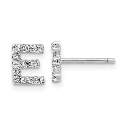 Cheryl M Polished Letter E CZ Initial Post Earrings Sterling Silver Rhodium-plated, QCM1867E,
