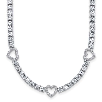 Cheryl M Polished CZ Hearts Necklace Sterling Silver Rhodium-plated, QCM1821-18, 196904278680