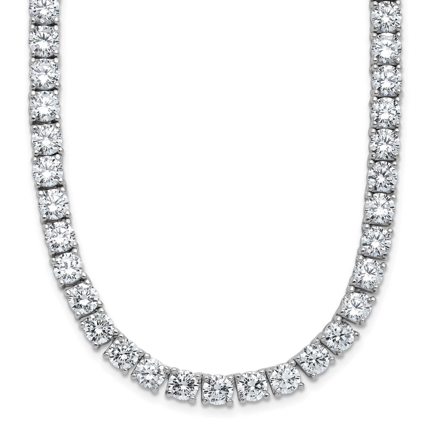 Cheryl M Polished 5.00mm CZ with Safety Clasp Tennis Necklace Sterling Silver Rhodium-plated, QCM18