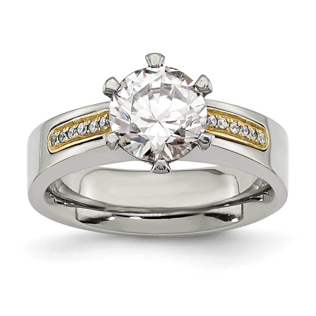14k Gold Inlay Accent CZ Ring Titanium Polished, TB359-6, 883957556697