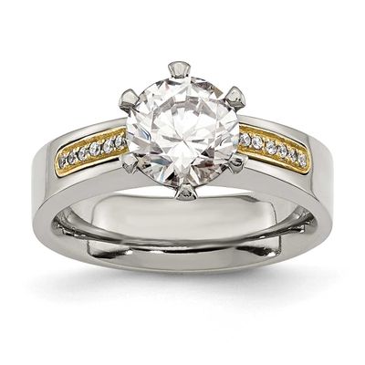 14k Gold Inlay Accent CZ Ring Titanium Polished, TB359-6, 883957556697