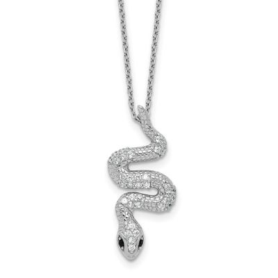 Cheryl M Polished Black and White CZ Snake 16 Inch with 2 Inch Extension Necklace Sterling Silver R