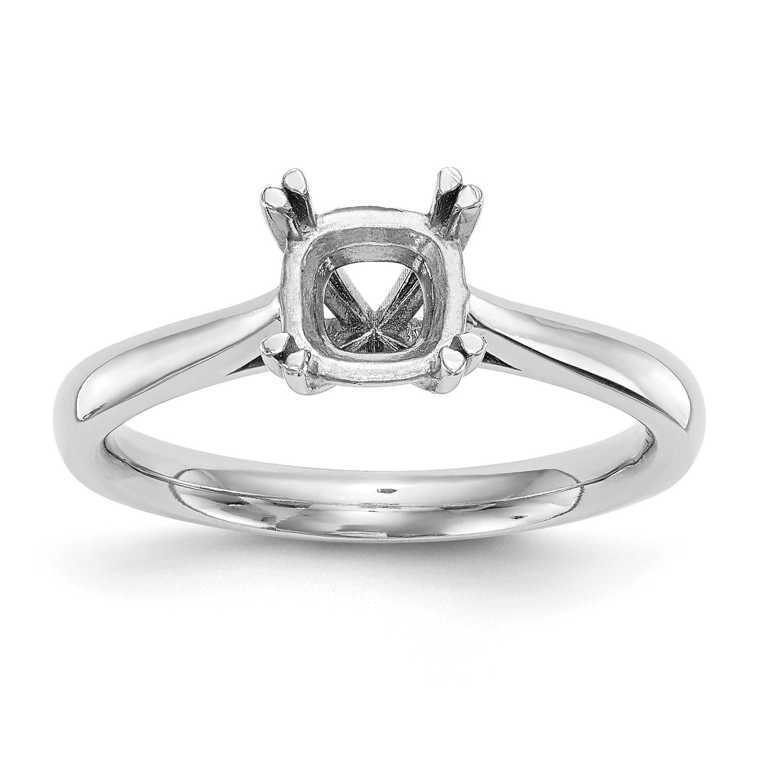 3/4 carat 6.00mm 4-Prong Cushion-cut Solitaire Engagement Ring Mounting 14k White Gold, RM1963E-075