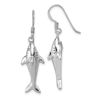 Polished Shark Dangle Earrings Sterling Silver Rhodium-plated, QG7242E,
