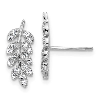 Cheryl M Polished CZ Leaf Post Earrings Sterling Silver Rhodium-plated, QCM1788, 196904277997