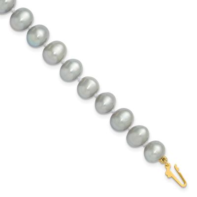 7-8mm Grey Near Round Freshwater Cultured Pearl 7.5 inch Bracelet 14k Gold, XF818-7.5,