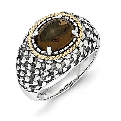 14k Antiqued Smoky Quartz Ring Sterling Silver, QTC1106-7,
