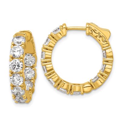 Gold-tone Flash Gold-plated 4.25mm CZ 20 Stone In and Out Hinged Hoop Earrings Sterling Silver, QE1