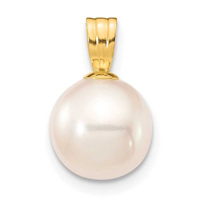 8-9mm White Round Freshwater Cultured Pearl Pendant 10k Gold, 10XF738,