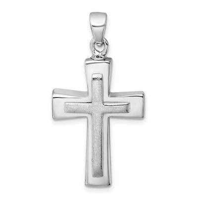 Polished / Brushed Cross Ash Holder Pendant Sterling Silver Rhodium-plated, QC11508,