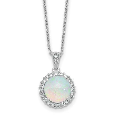 Cheryl M Polished Lab Created Opal and CZ Halo Circle 16 Inch with 2 Inch Extension Necklace Sterli