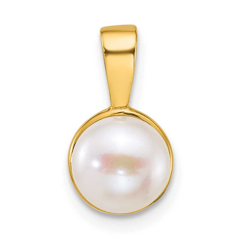 7-8mm White Button Freshwater Cultured Pearl Pendant 14k Gold Polished, XF884,