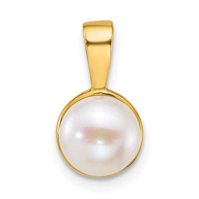 7-8mm White Button Freshwater Cultured Pearl Pendant 14k Gold Polished, XF884,