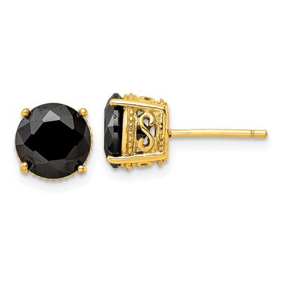 Cheryl M Polished Black CZ Stud Earrings Sterling Silver Gold-plated, QCM1857Y,