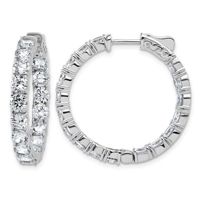 4.75mm CZ 28 Stone In and Out Hinged Hoop Earrings Sterling Silver Rhodium-plated, QSH145, 19690434