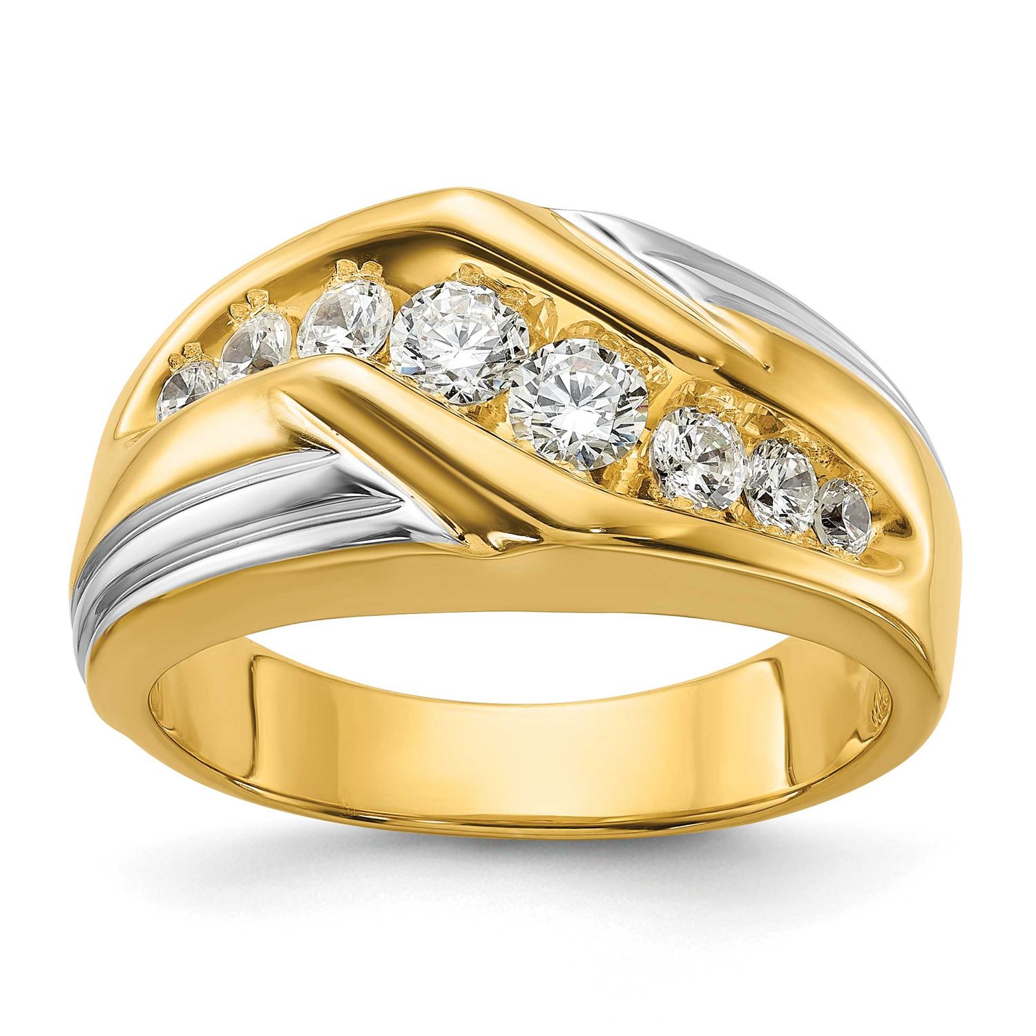 IBGoodman Men&#39;s Polished &amp; Grooved Complete Lab Grown VS/SI FGH Diamond Ring 14k Gold, B58065-4YWLG