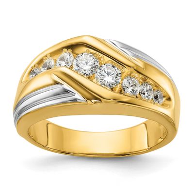 IBGoodman Men&#39;s Polished &amp; Grooved Complete Lab Grown VS/SI FGH Diamond Ring 14k Gold, B58065-4YWLG
