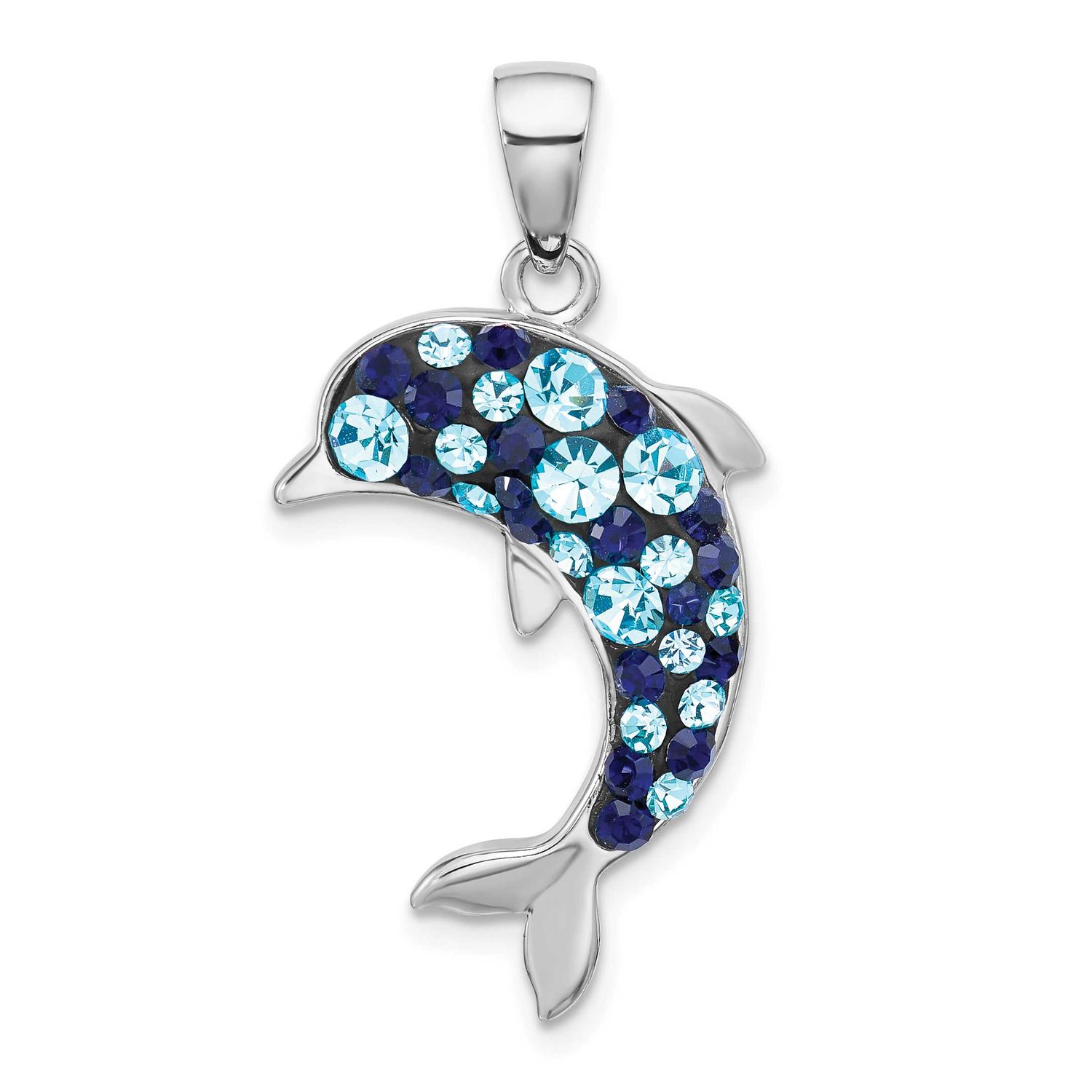 Polished Crystal Dolphin Pendant Sterling Silver Rhodium-plated, QP5899,
