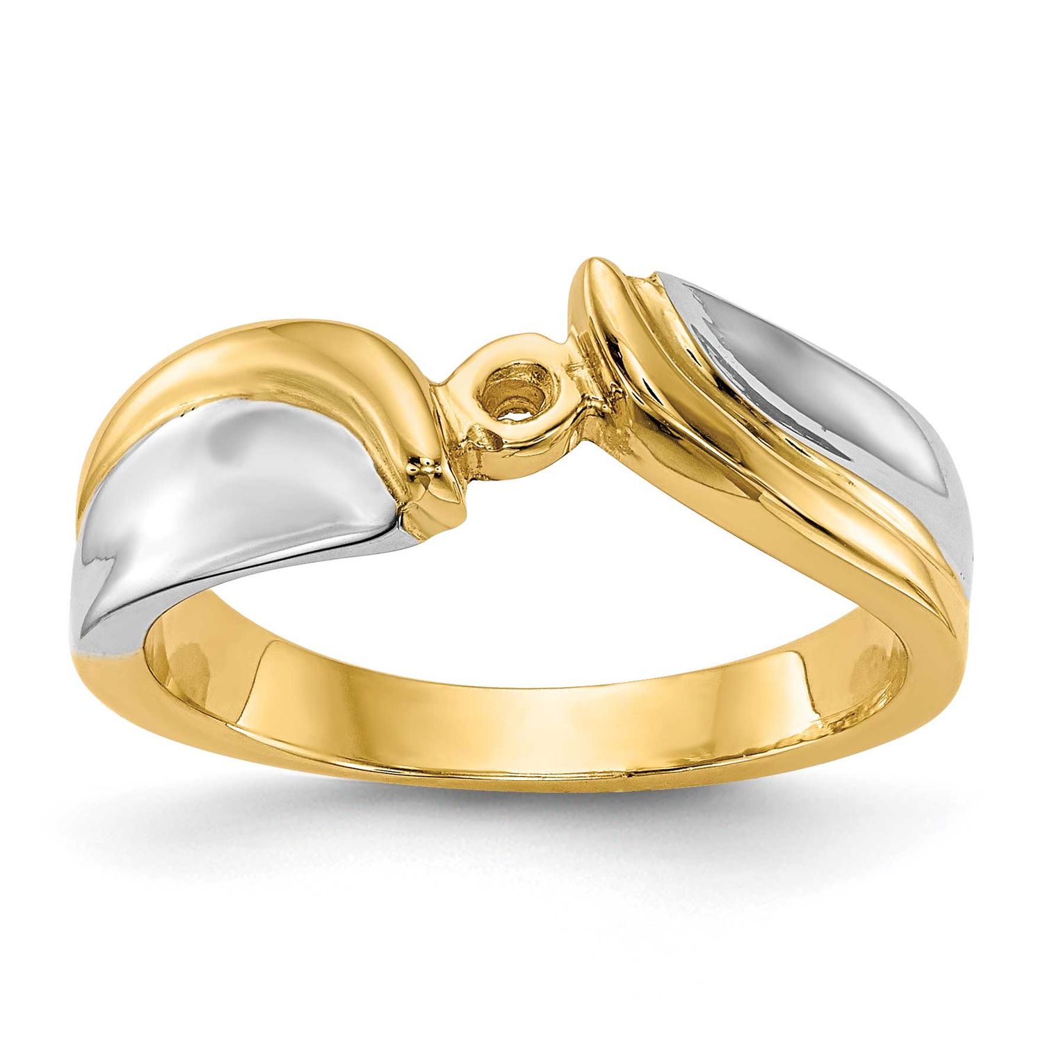 Peg Set Bypass Solitaire Engagement Ring Mounting 14k Two-tone Gold, RM2026E-YW,