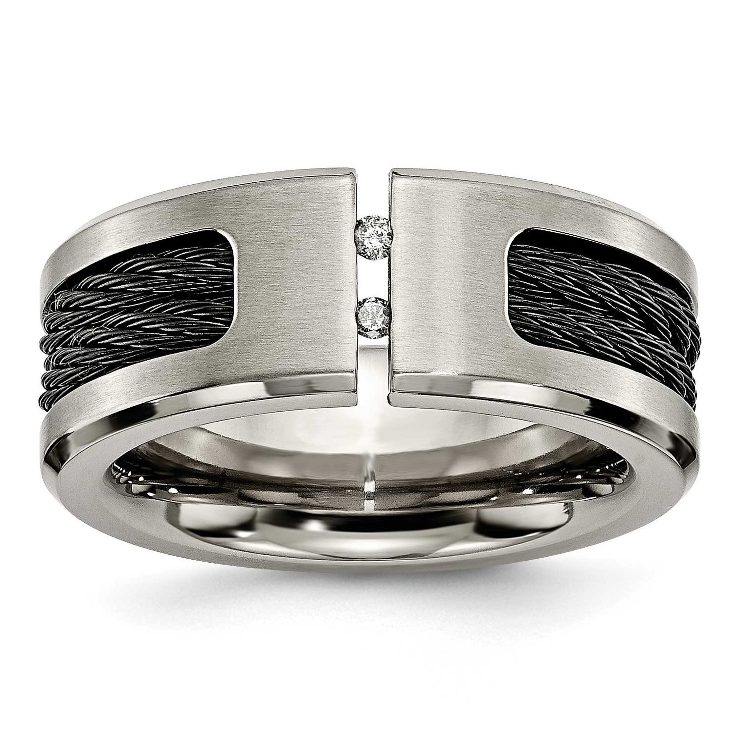 Black IP-plated Cable 1/20 Carat Diamond 10mm Band Titanium Brushed and Polished, TB266AA-8.5, 8867