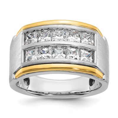 IBGoodman Men&#39;s Polished and Satin 2-Row 2 Carat Lab Grown Princess-cut Diamond Ring 14k Two-tone G