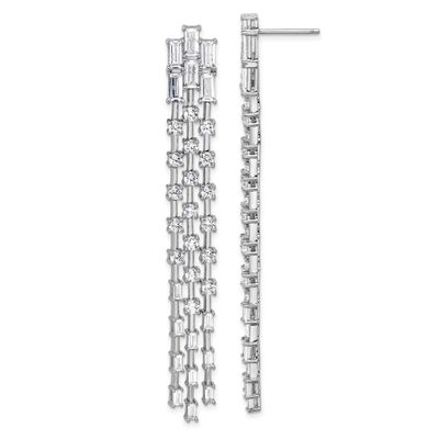 Cheryl M Polished Fancy 3-Row CZ Post Dangle Earrings Sterling Silver Rhodium-plated, QCM1736, 1969
