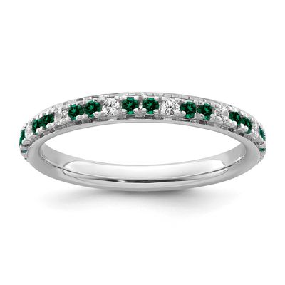 Created Emerald and Diamond Ring 14k White Gold, SK2203-7,