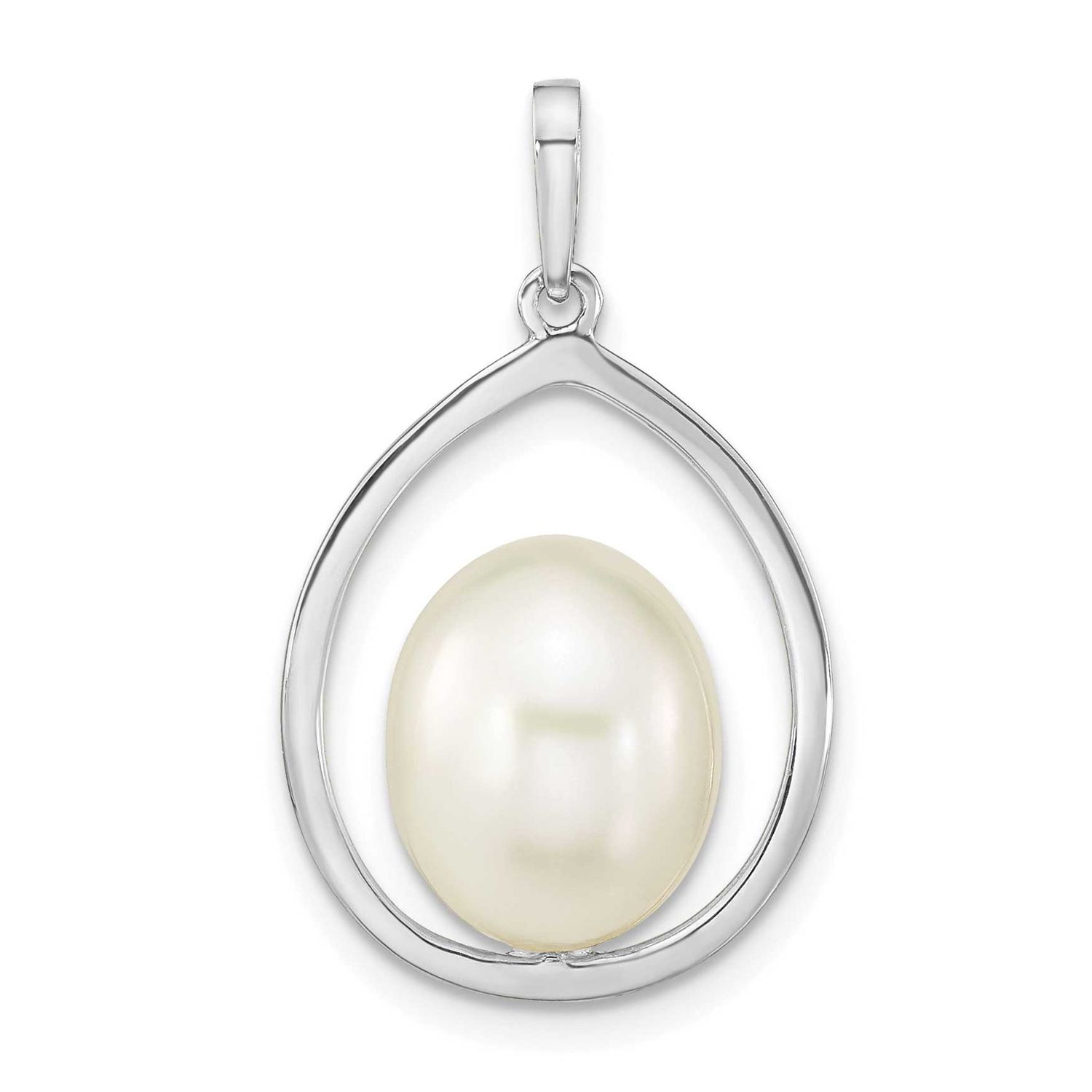 8-9mm White Rice Freshwater Cultured Pearl Teardrop Pendant 14k White Gold, XFW781,